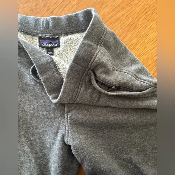 Patagonia Men’s Sweatpants Large Gray Drawstring Zip Pocket Organic Cotton - Picture 6 of 7